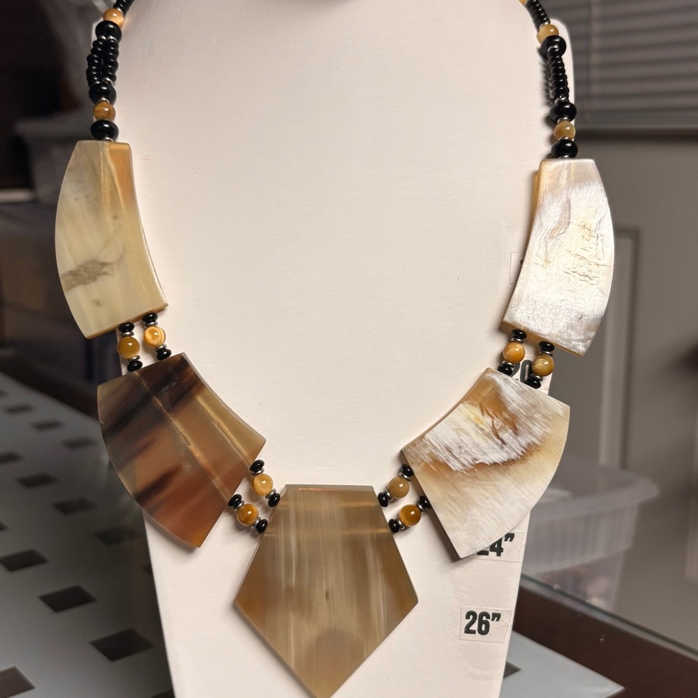 Artisan Handcrafted Buffalo Horn, Stone & Glass Statement Necklace